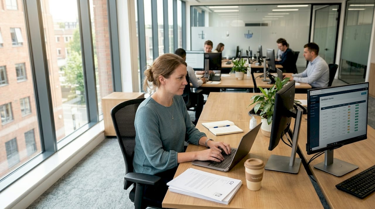 HR manager reviewing candidate scoring dashboard