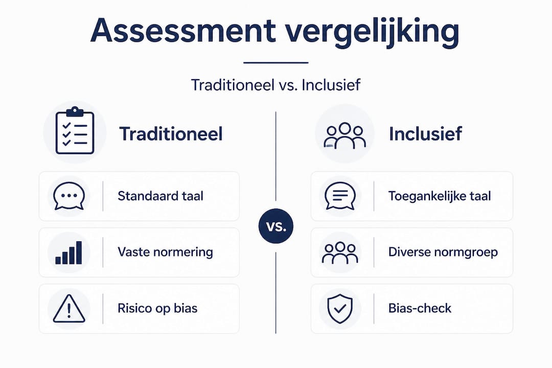Infographic: traditioneel assessment tegenover inclusief assessment – een vergelijking