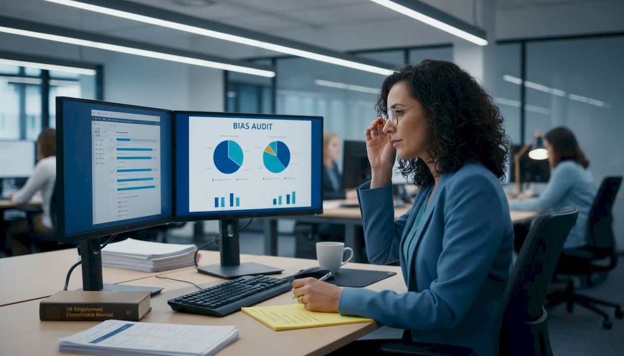 HR manager reviewing AI hiring results