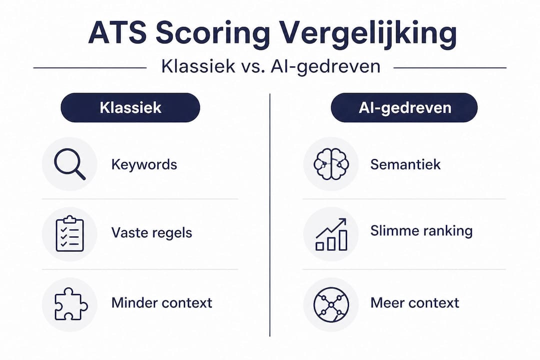 Infographic: het verschil tussen traditionele en AI-gedreven ATS-scoremethodes