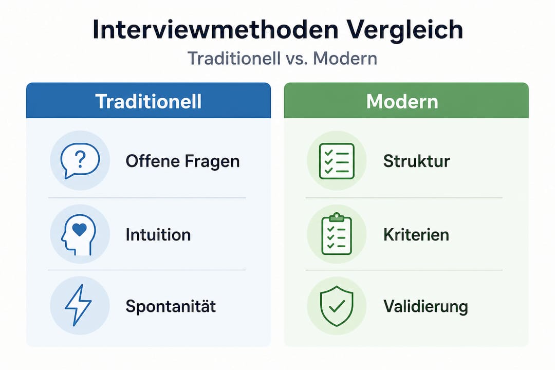 Grafik zeigt die Unterschiede zwischen klassischen und modernen Vorstellungsgesprächen auf