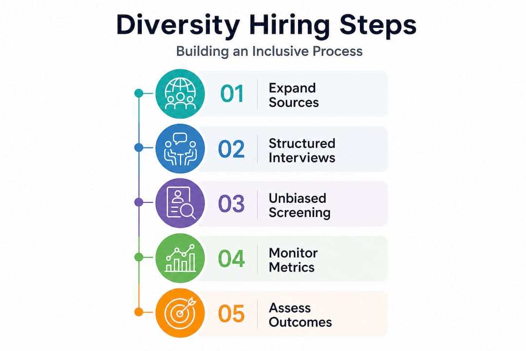 Infographic showing five steps for diversity hiring