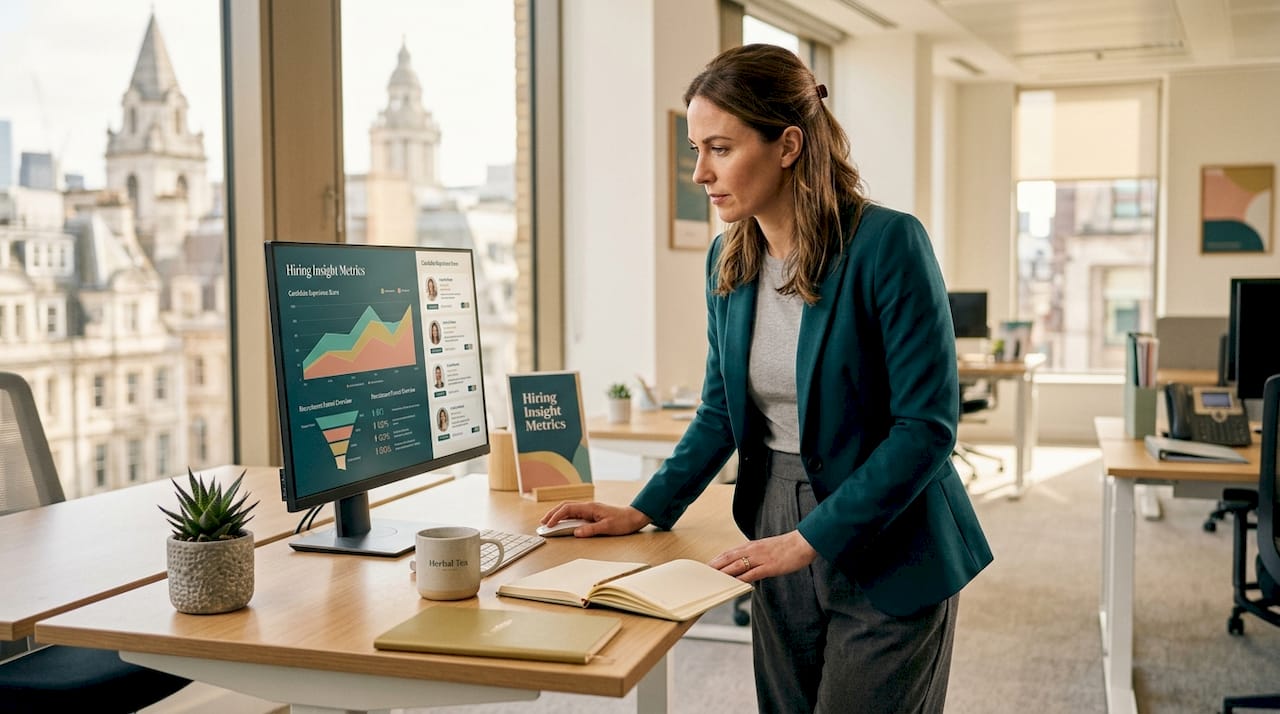 HR manager reviewing AI hiring analytics