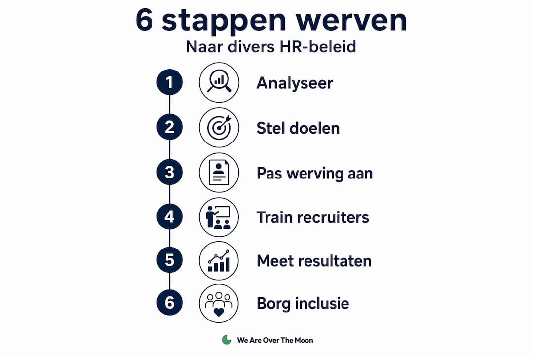 Infographic: zes praktische HR-stappen voor een inclusief diversiteitsbeleid bij werving