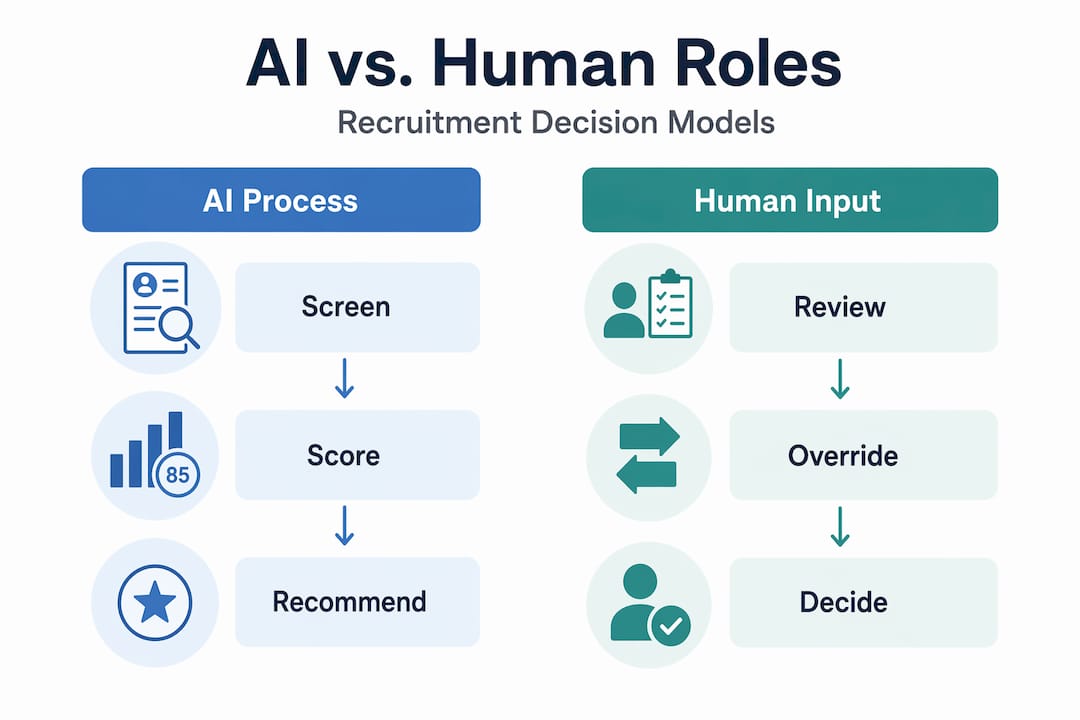 Infographic comparing AI and human roles in hiring