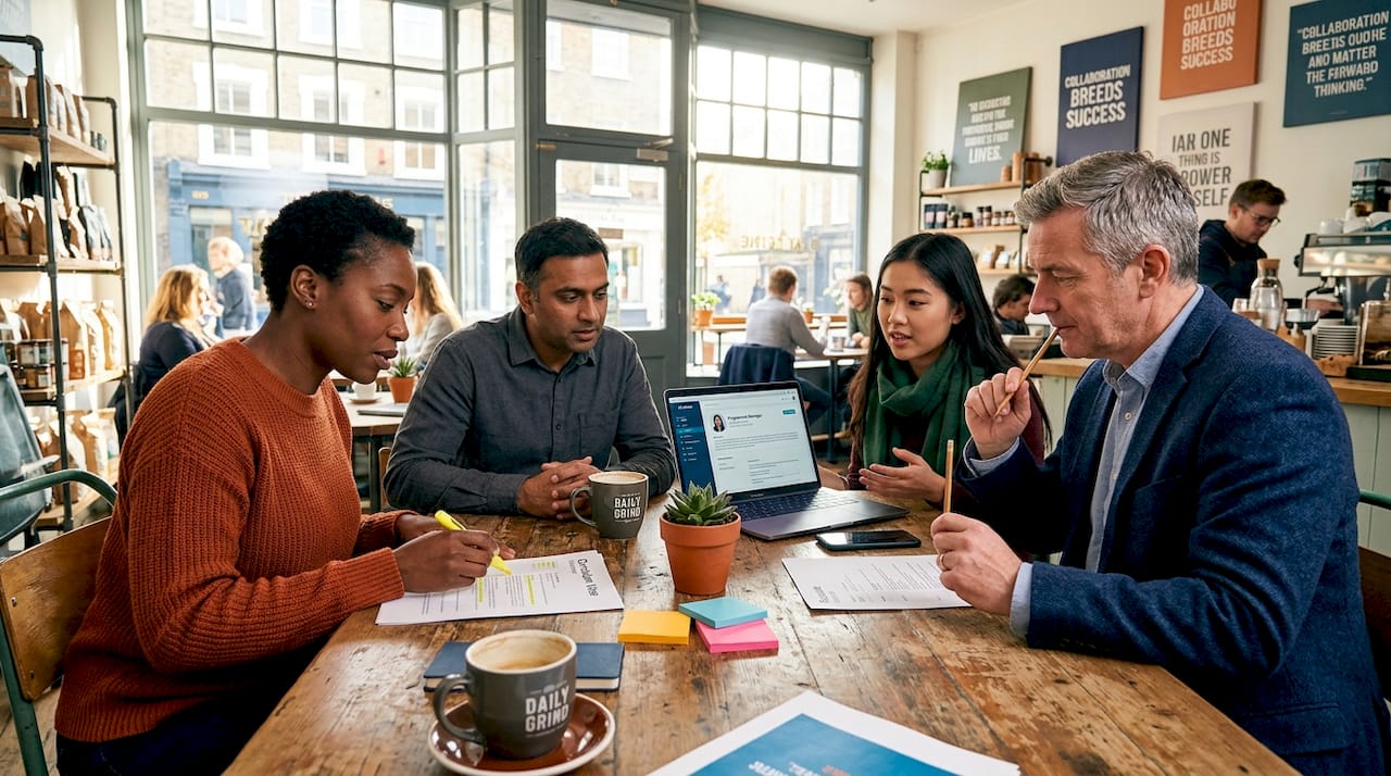 Diverse HR team reviewing resumes together