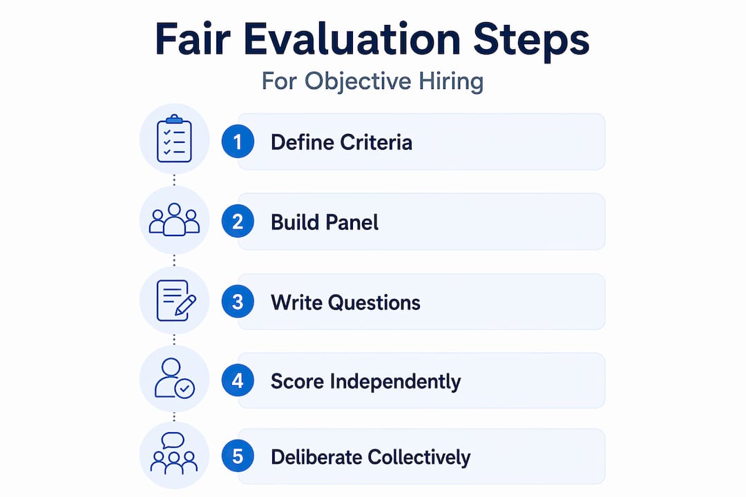 Infographic outlining fair evaluation steps for hiring