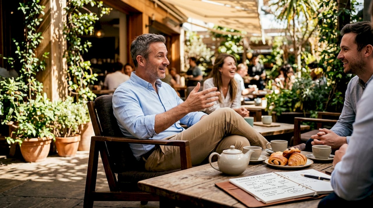 Manager having informal team conversation