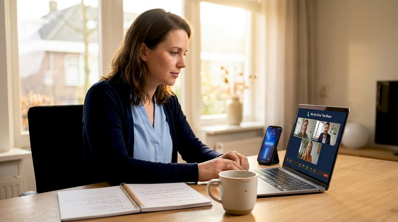 Een recruiter houdt vanuit zijn thuiswerkplek een live videogesprek met een kandidaat.