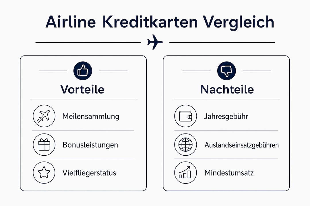 In dieser Infografik werden die Vor- und Nachteile von Kreditkarten speziell für Flugreisen anschaulich dargestellt.