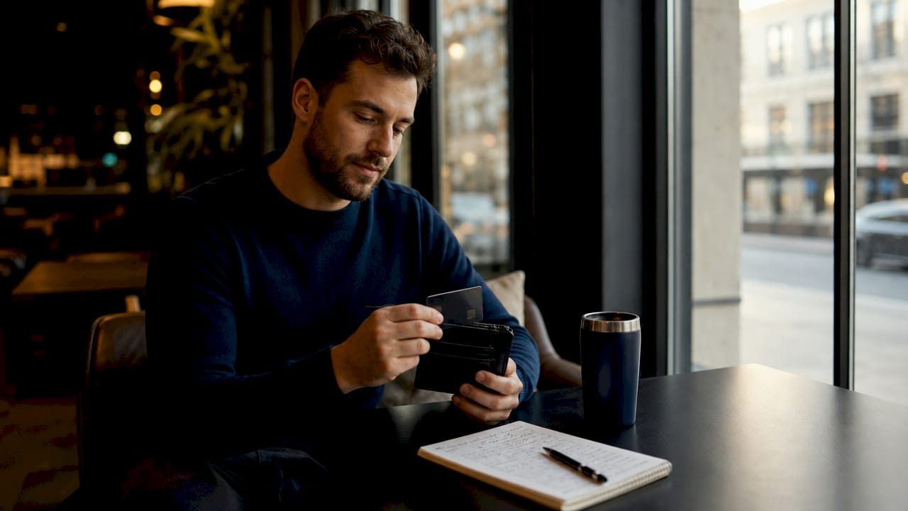 Im Café blättern Hände durch den Kalender und checken das Smartphone.