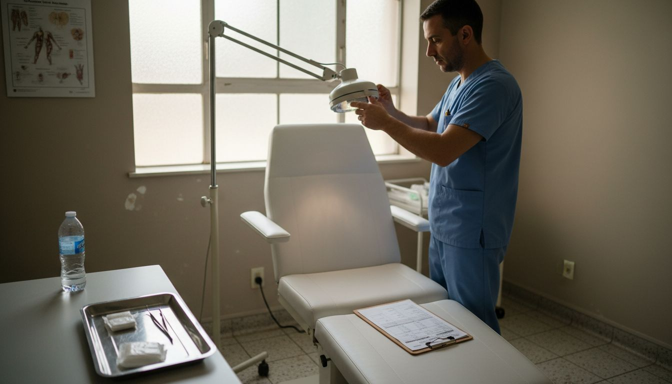 Clinician prepping room for aesthetic care