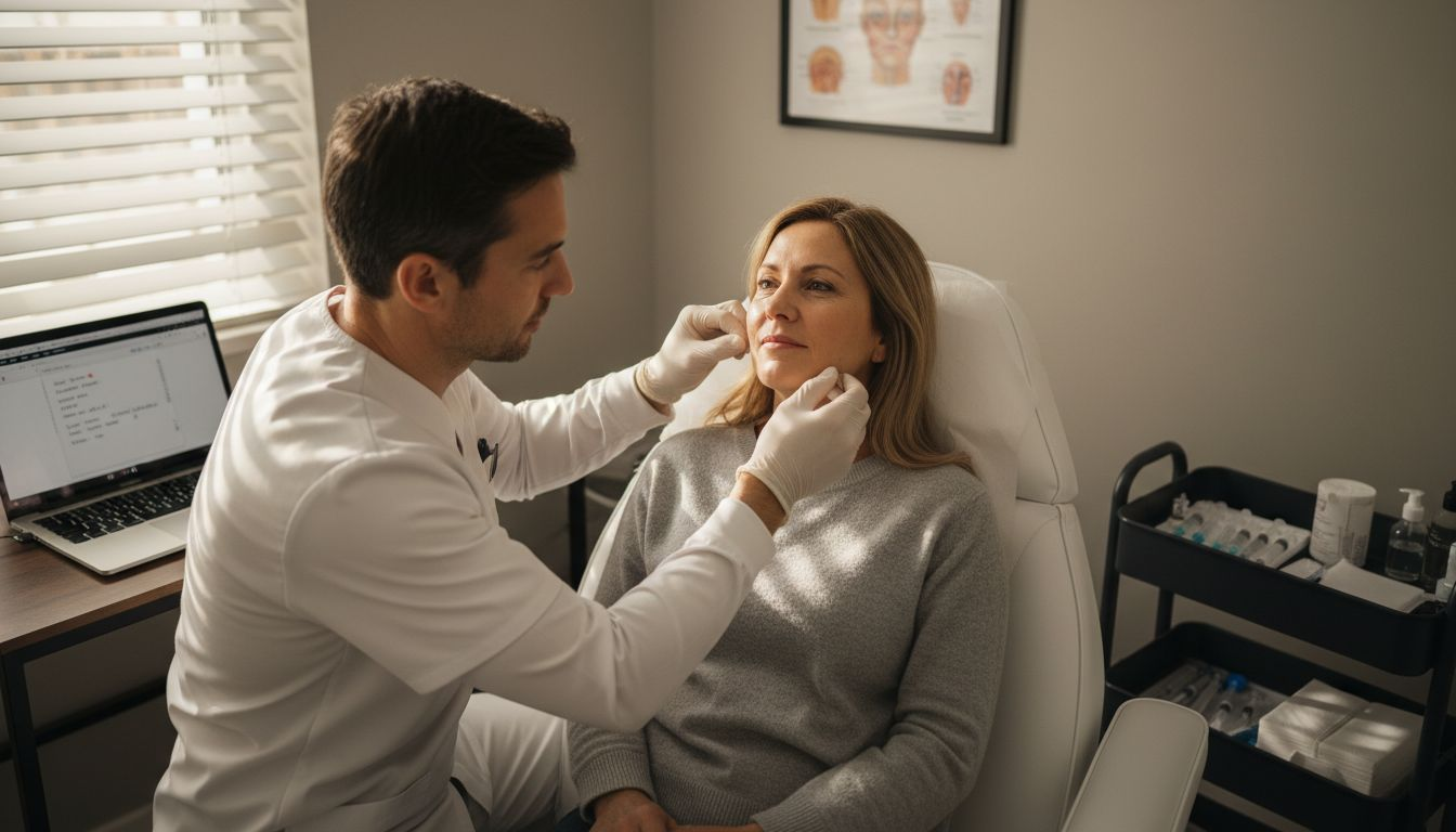 Provider assessing facial structure personally