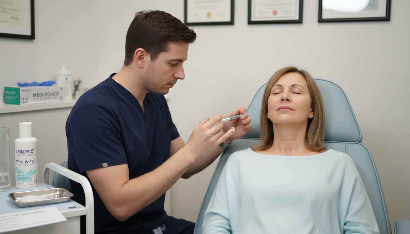 Provider performs facial contouring injection in clinic