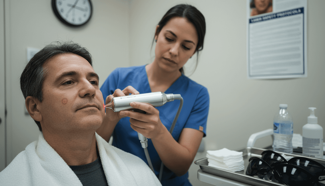 Dermatologist performs ablative laser treatment