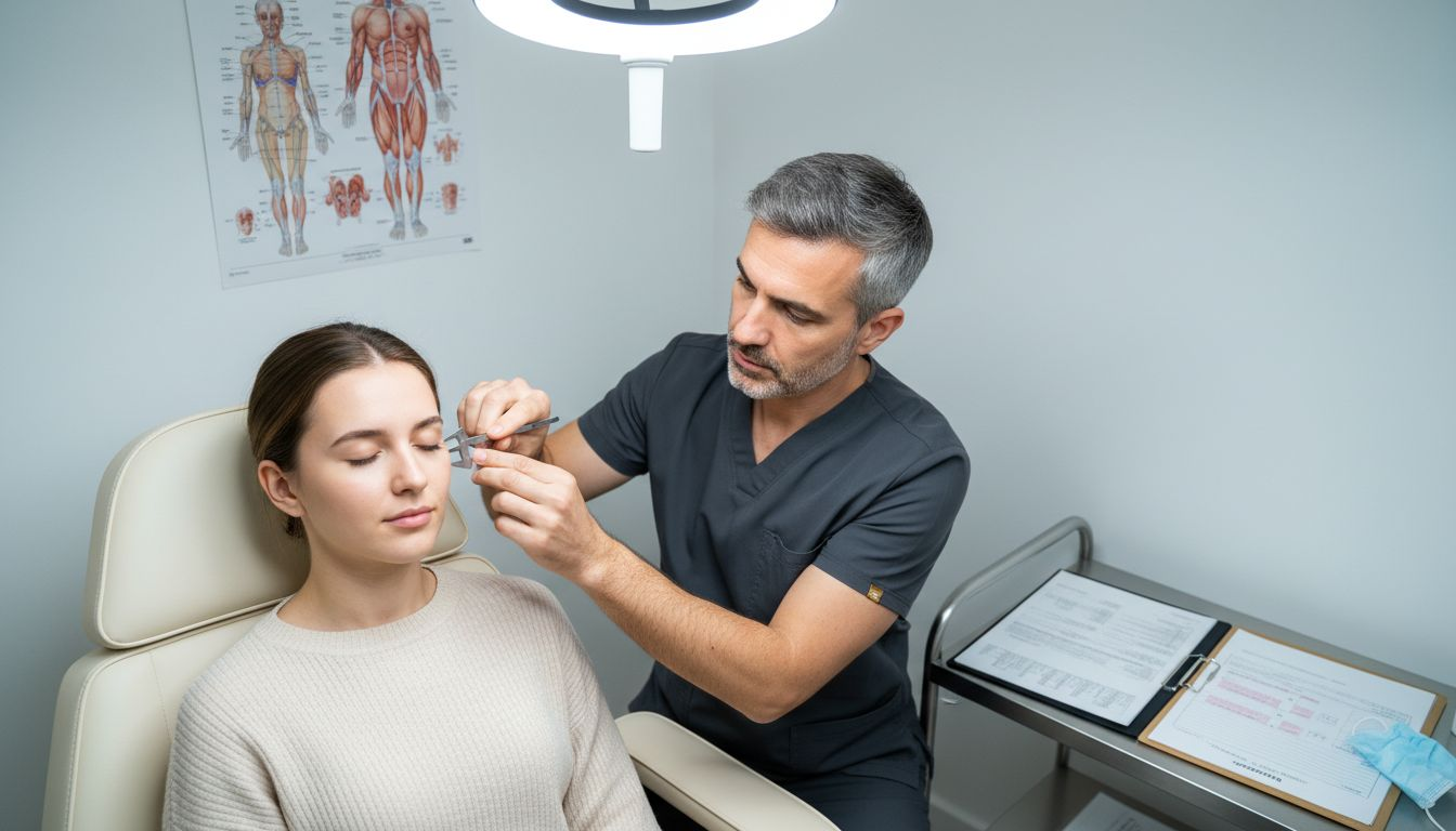 Provider conducting facial anatomy evaluation session