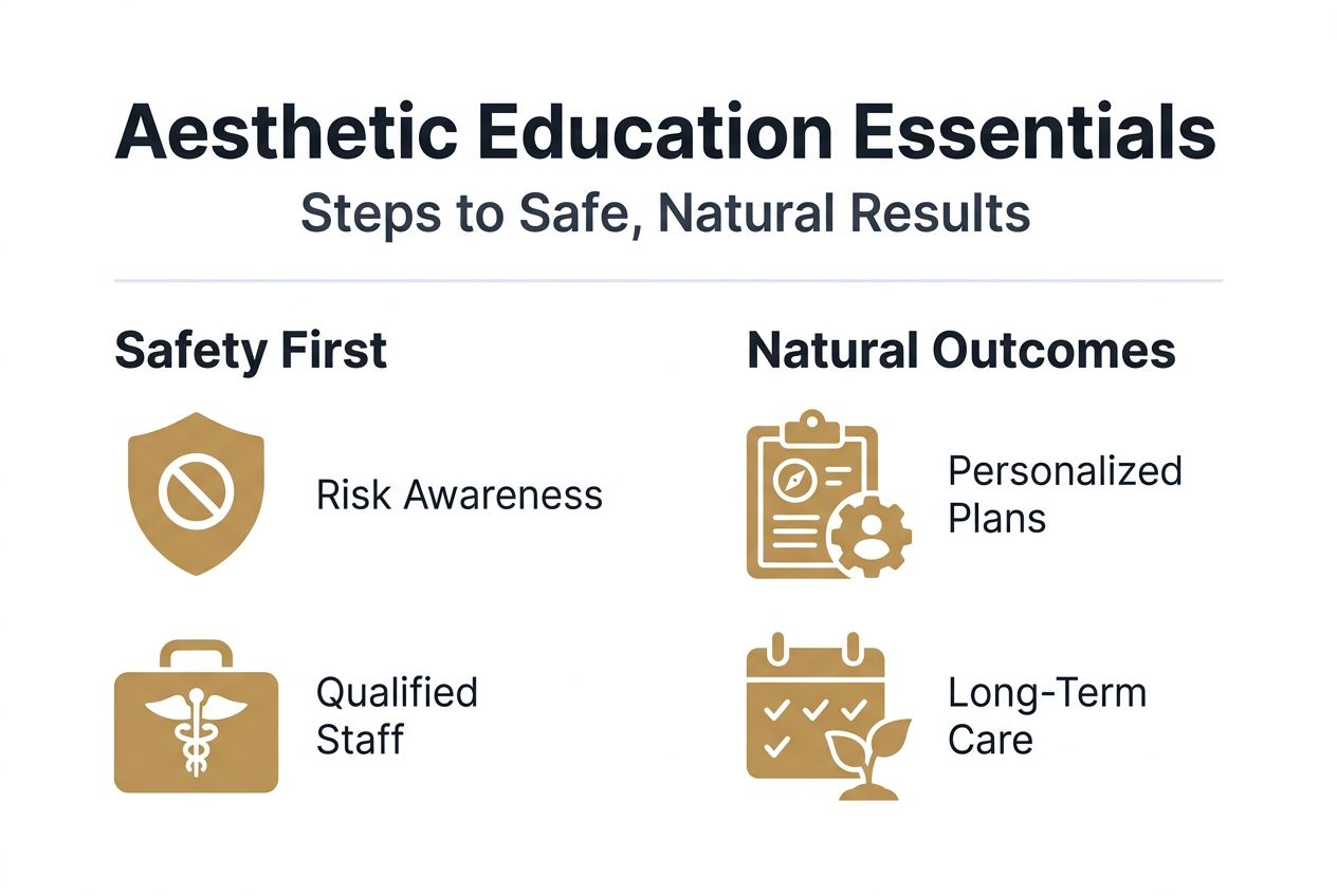 Infographic showing key education steps in aesthetics