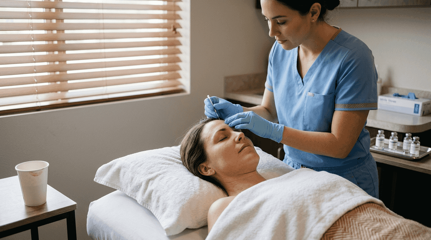 Practitioner administering facial injectable treatment