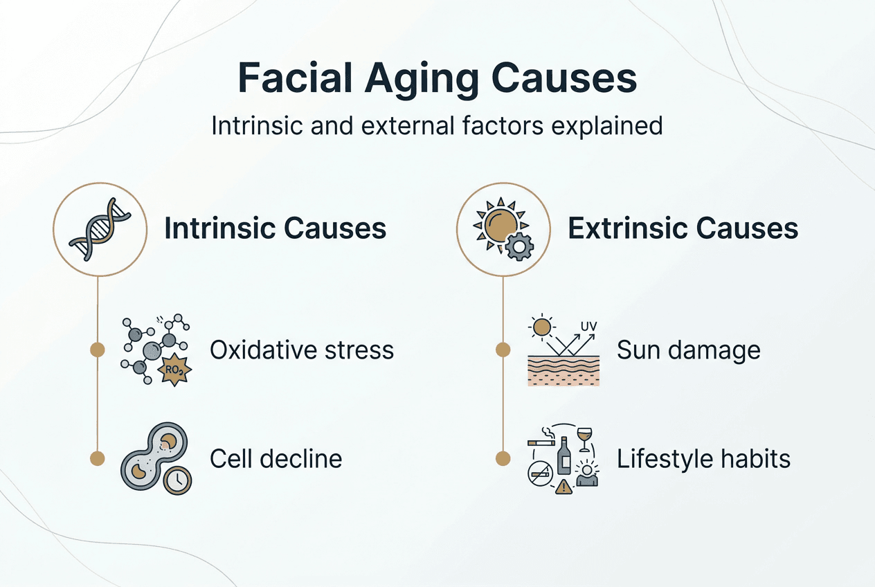 Infographic showing causes of facial aging