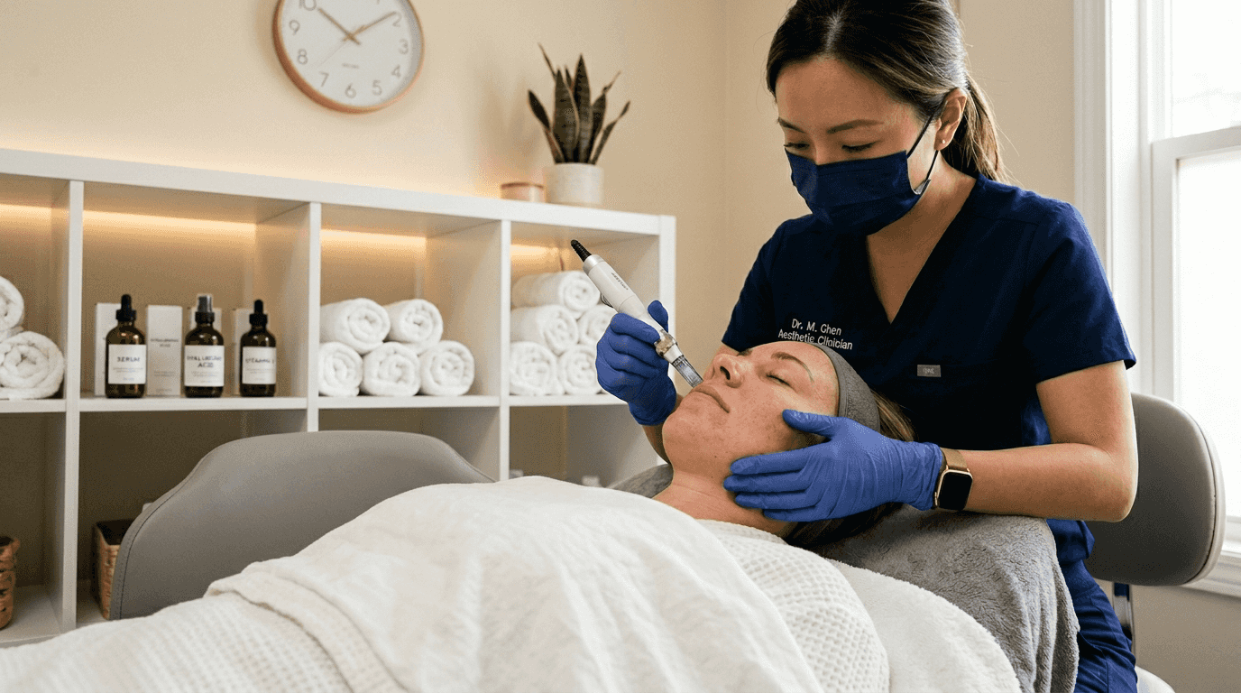 Microneedling procedure in skin clinic