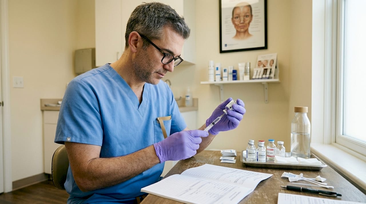 Dermatologist preparing facial injectable treatment