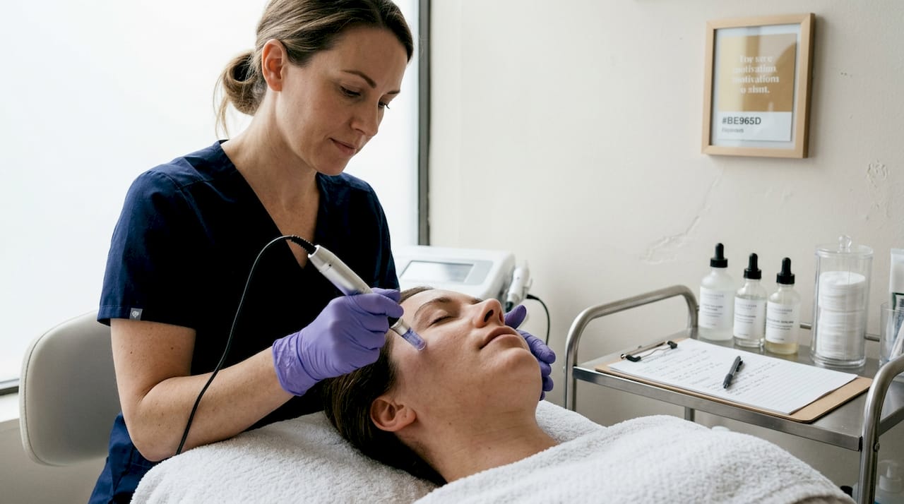 Microneedling treatment in skincare studio