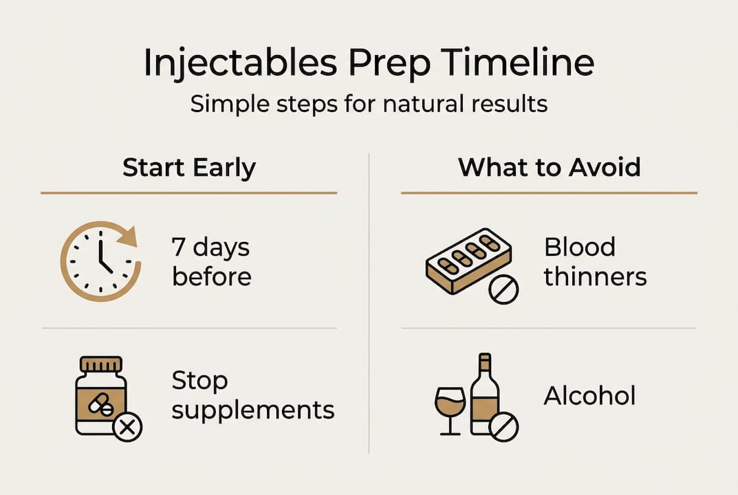 Infographic showing injectables preparation timeline and key tips