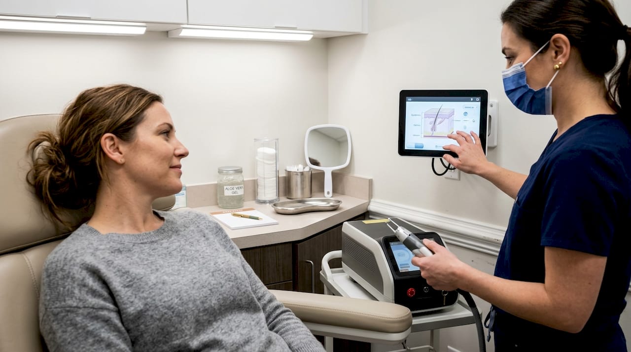 Laser skin treatment in dermatology clinic