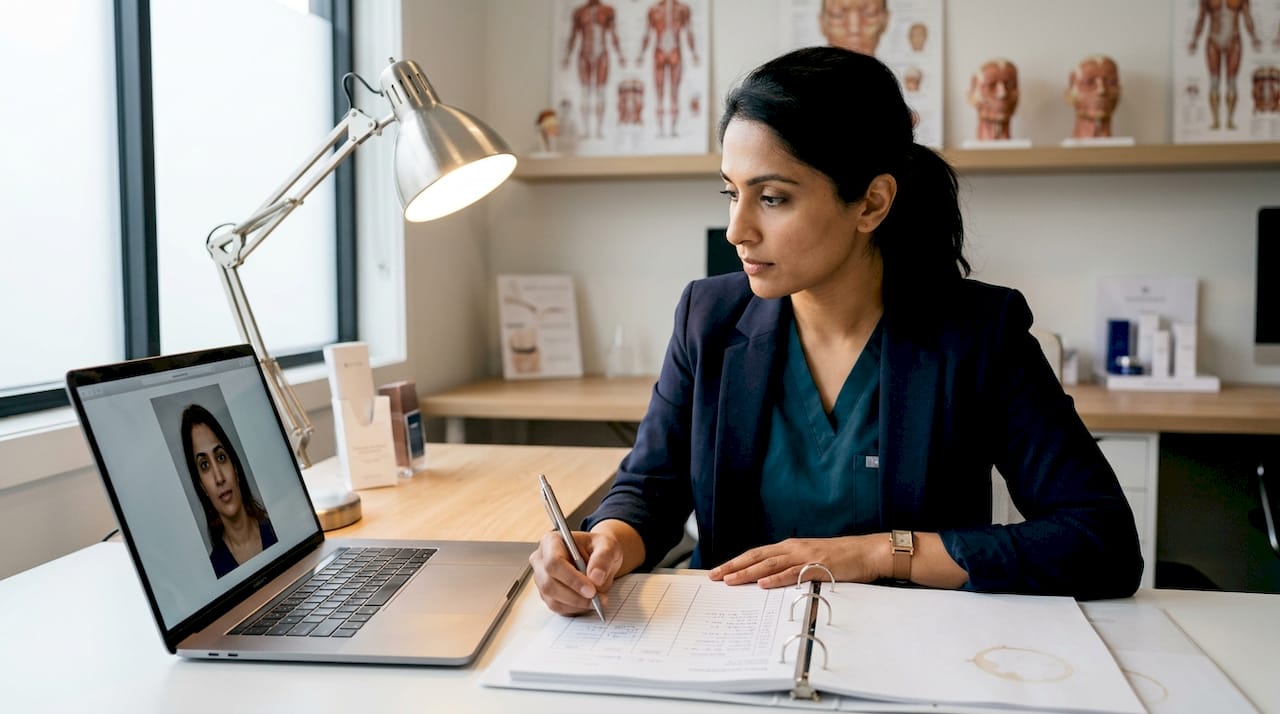 Injector reviewing facial anatomy and notes