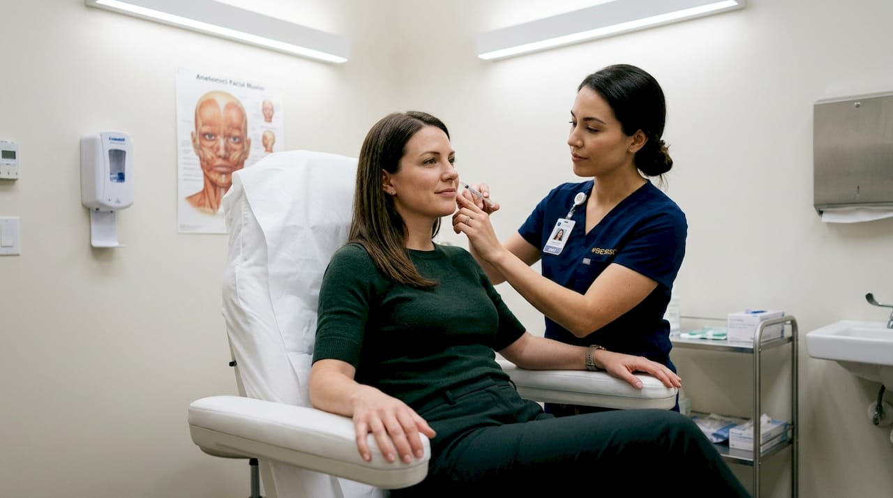 Patient receiving dermal filler in clinic