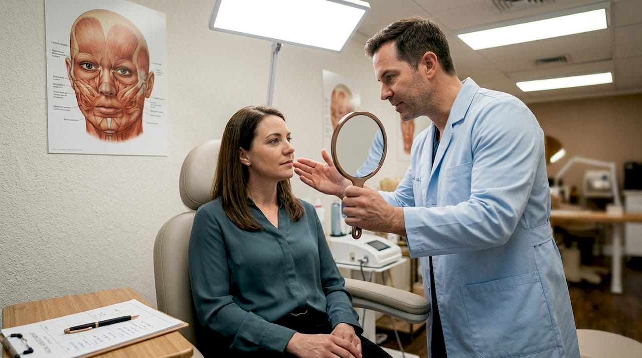 Aesthetician discusses facial features with client