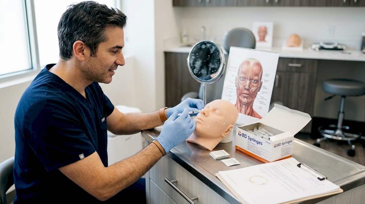 Safe injection practice on facial model