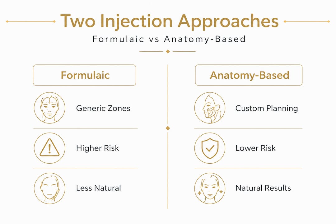 Infographic comparing generic and anatomy-based facial injections