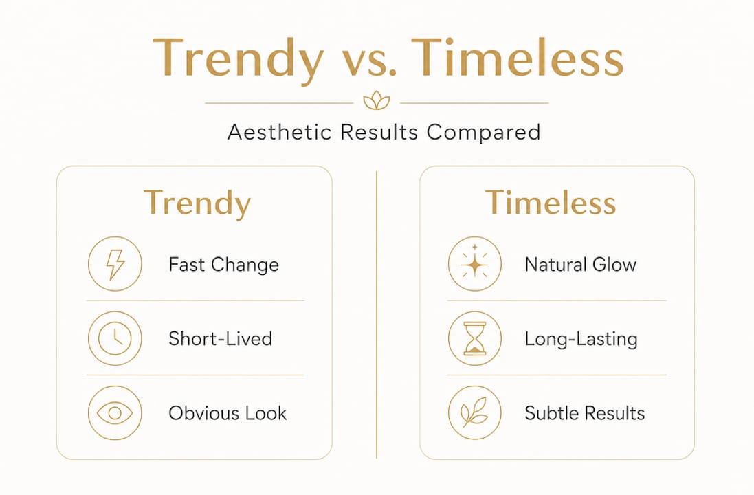 Infographic comparing trendy vs timeless skin results