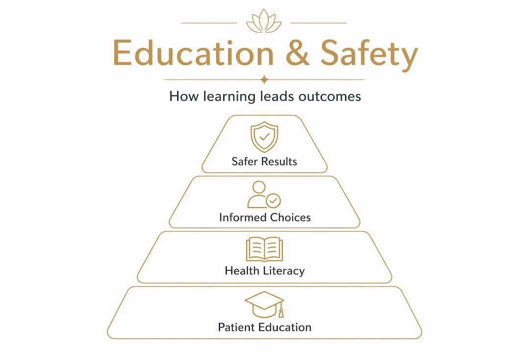 Hierarchy infographic linking education to safer outcomes
