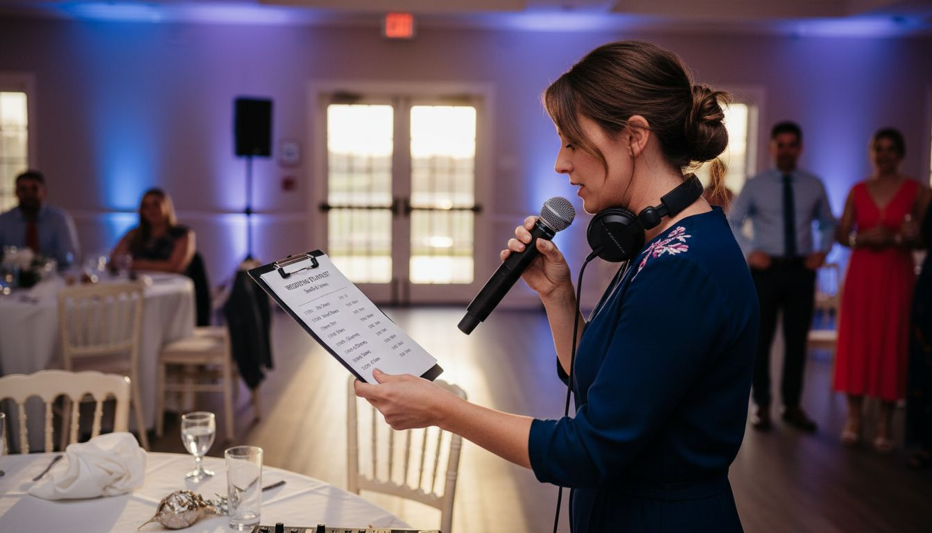 DJ coordinates event flow at wedding