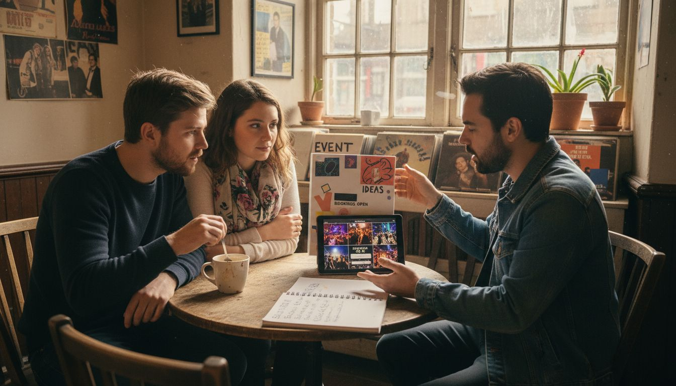 Couple meeting DJ with portfolio