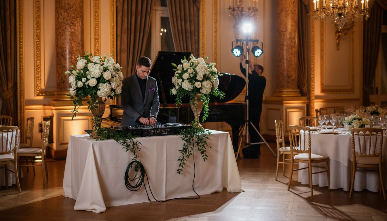 DJ preparing premium wedding entertainment setup