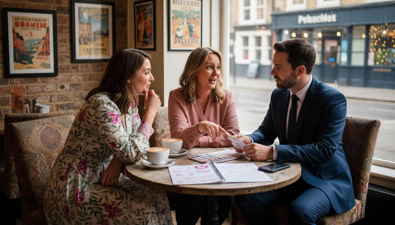 Couple and planner discussing wedding details