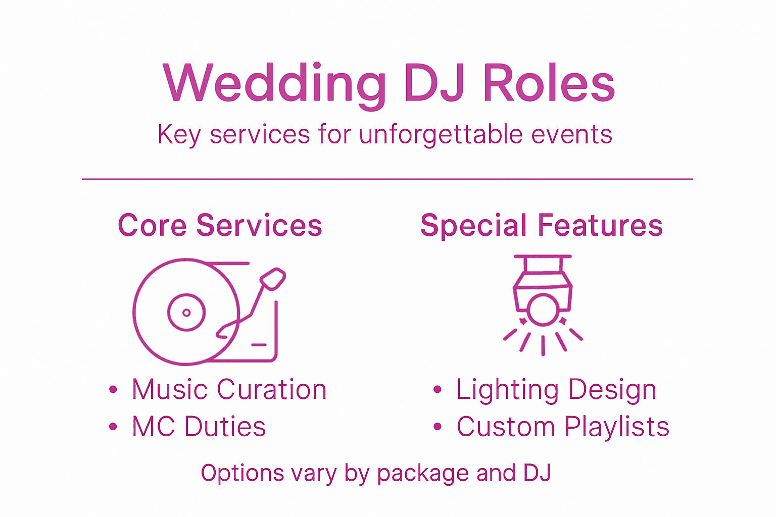 Infographic summarising core wedding DJ services