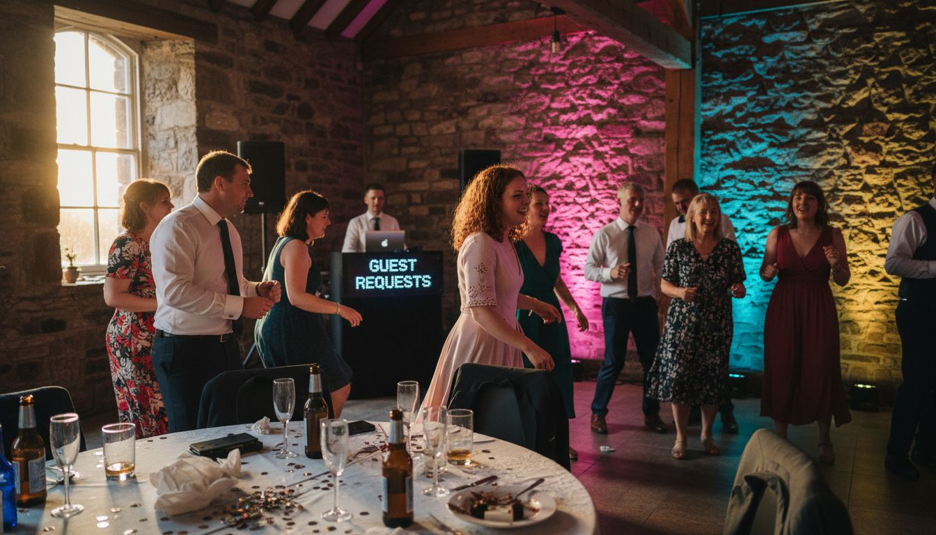 Wedding guests enjoying customized dance floor
