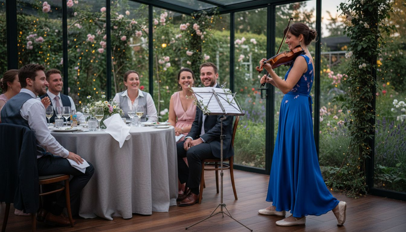 Violinist entertains wedding guests at dinner