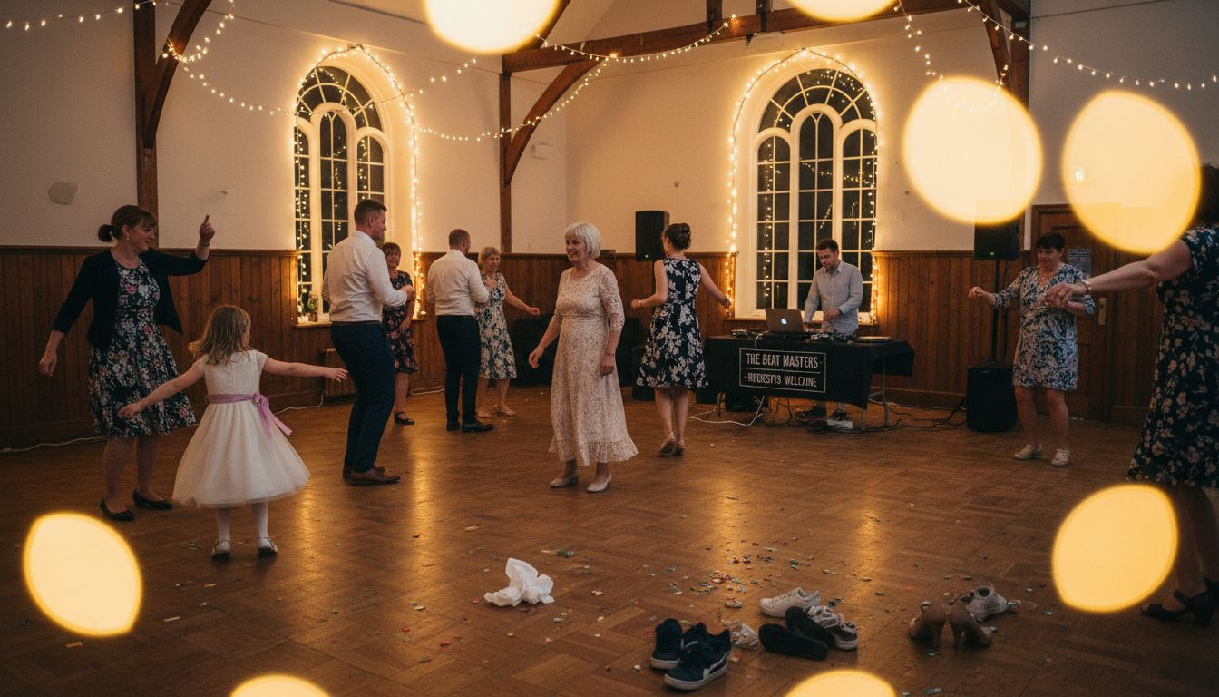 Wedding guests of all ages dancing together