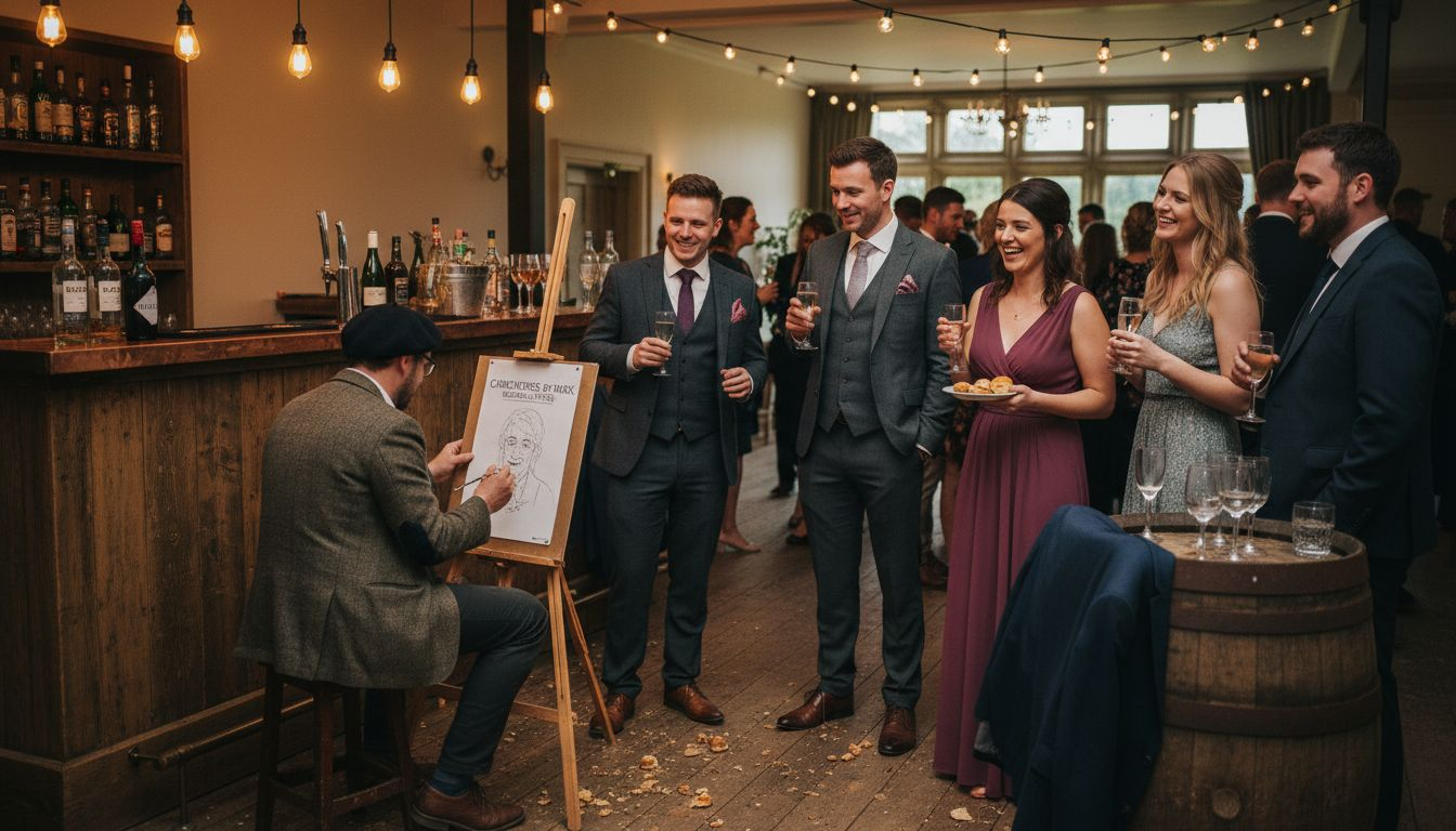 Wedding guests enjoy interactive caricature artist