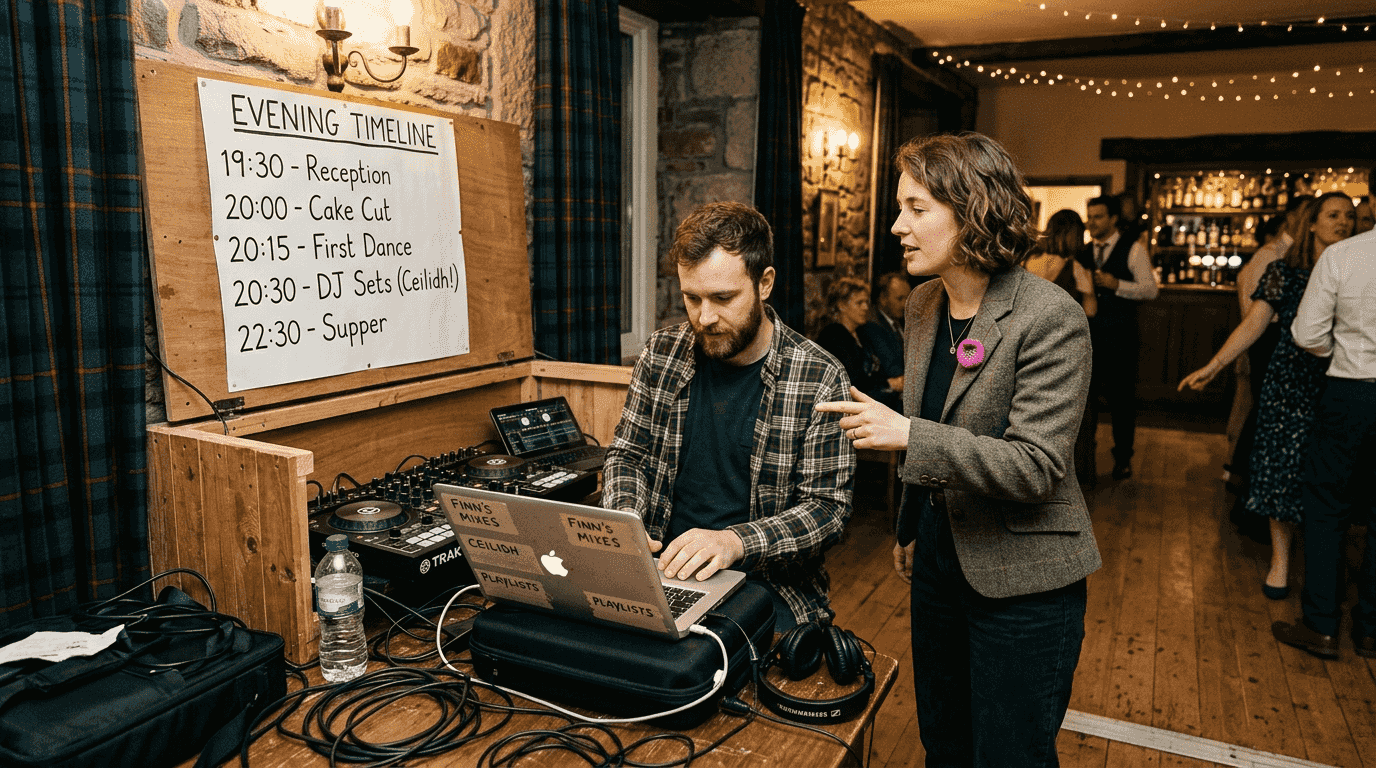 Wedding MC and DJ coordinating event timing