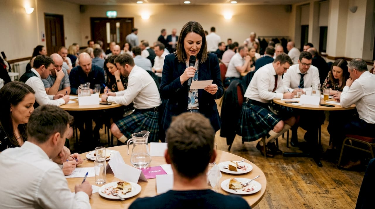 Wedding MC leading interactive quiz with guests