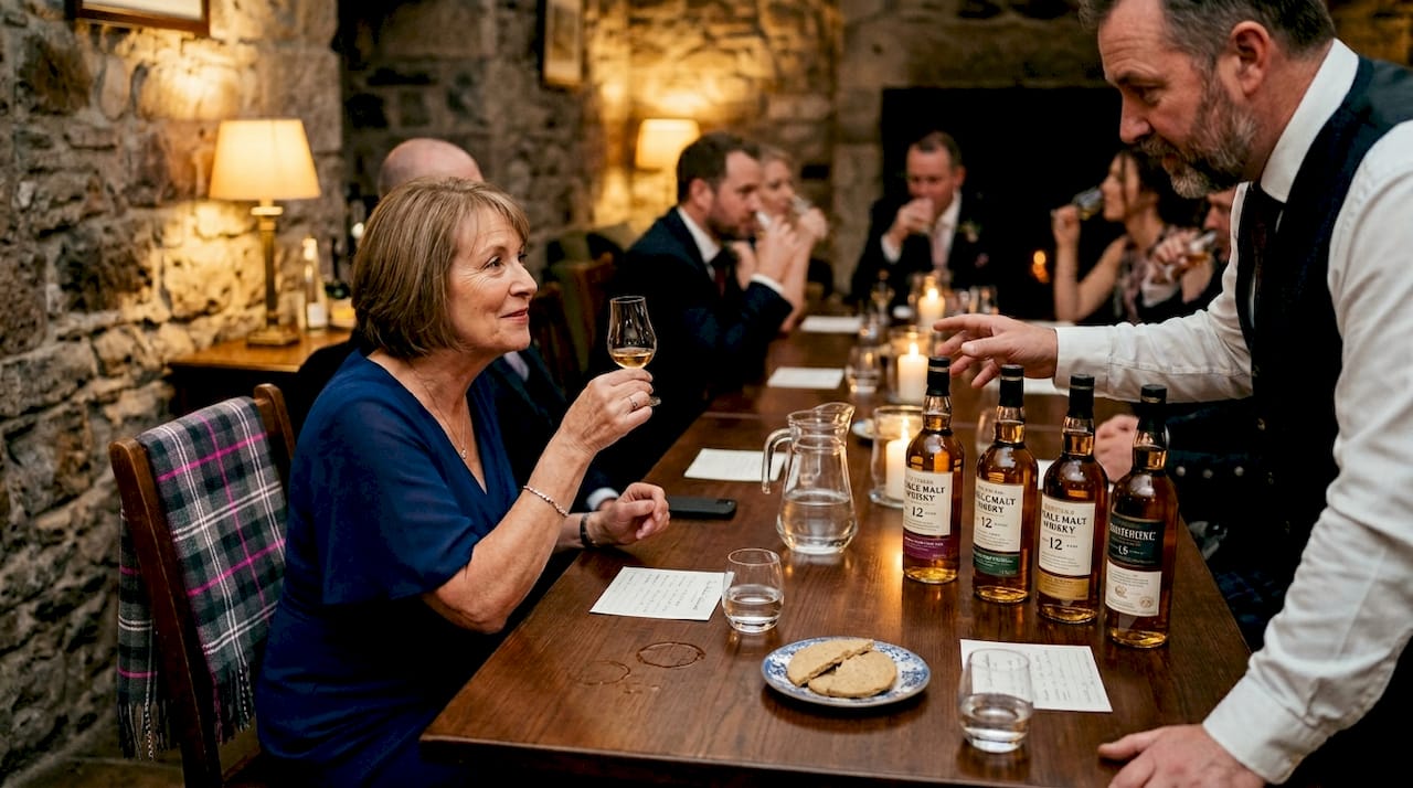 Guests at Scottish whisky tasting table