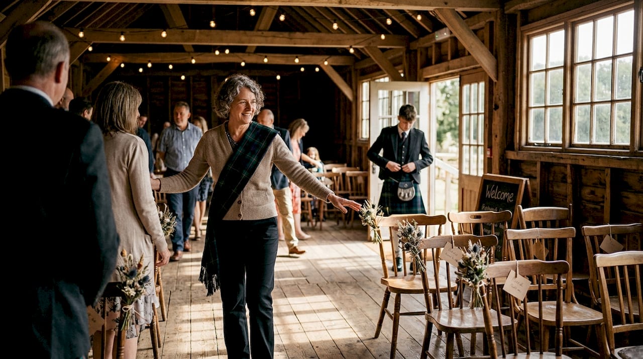 MC guides guests amid Scottish wedding traditions