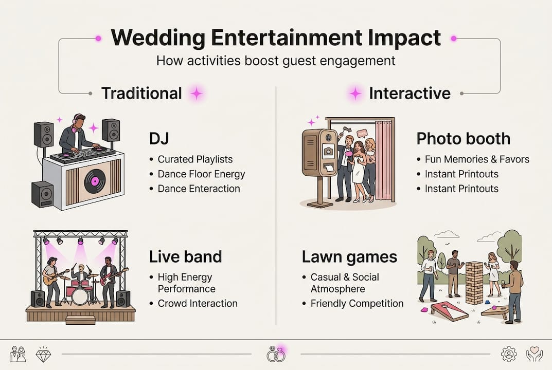 Infographic of wedding entertainment types and engagement