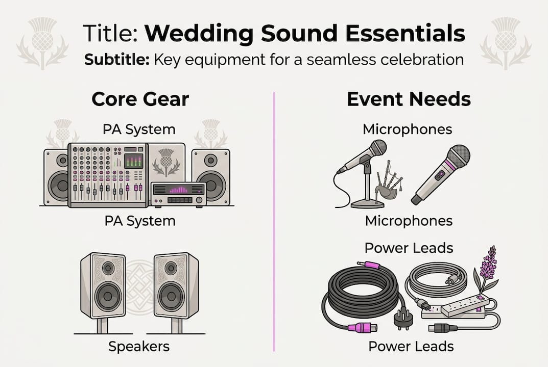 Infographic showing essential wedding sound equipment